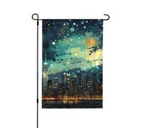 Bandiera da giardino, 71 x 101 cm, doppia faccia, bandiera città, mare, notte, pittura, esterno, giardino, bandiera, decorazioni per la casa