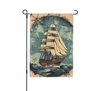 Bandiera da giardino, 71 x 101 cm, doppia faccia, bandiera nautica vintage con mappa nautica a vela, decorazione per la casa