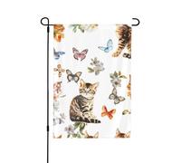 Bandiera da giardino, 71 x 101 cm, doppia faccia, con gatti e farfalle, tema animale domestico, decorazione per la casa