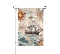 Bandiera da giardino, 71 x 101 cm, doppia faccia, elementi nautici, navi, bussole, decorazione per la casa