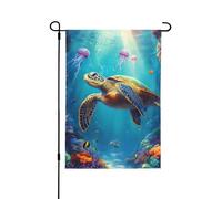 Bandiera da giardino, 71 x 101 cm, doppia faccia, meduse, tartarughe marine, coralli, costa dell'oceano, pesce, decorazione per la casa