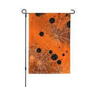 Bandiera da giardino, 71 x 101 cm, doppia faccia, nera, ragnatela, arancione, decorazione per la casa