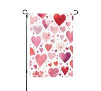 Bandiera da giardino, 71 x 101 cm, doppia faccia, per San Valentino, cuori rossi che cadono, acquerello, decorazione per la casa