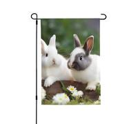 Bandiera da giardino, 71 x 101 cm, doppia faccia, verticale, per esterni, per vacanze, due piccoli coniglietti graziosi, bandiere da giardino, piccola bandiera di benvenuto in iuta per esterni, patio
