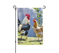 Bandiera da giardino, 71 x 101 cm, doppia faccia, verticale, per esterni, per vacanze, gallo e gallina, piccola bandiera di benvenuto in iuta per esterni, patio, cortile, prato, portico, decorazione