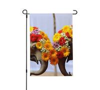 Bandiera da giardino, 71 x 101 cm, doppia faccia, verticale, per esterni, piccola bandiera da cortile, elefante, tronco, coppia, fiori, bandiere da giardino, bandiere estive di benvenuto per esterni