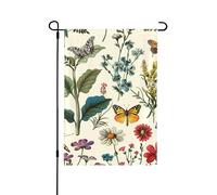 Bandiera da giardino, 71 x 101 cm, doppia faccia, vintage, floreale, graziosa, colorata, farfalla, uccelli, fiori, decorazione per la casa