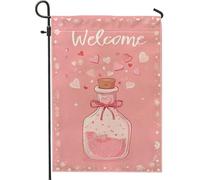 Bandiera da giardino a bottiglia, romantici cuori fantasiosi, fiori di San Valentino, pesca su entrambi i lati, bandiere decorative per esterni, portico, prato, patio, terrazza, 30,5 x 45,7 cm