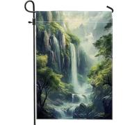 Bandiera da giardino a cascata, bandiera verde con paesaggi naturali per esterni, bandiera su entrambi i lati, decorazione stagionale per la casa, arte paesaggistica tranquilla per giardino prato 30,5
