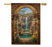 Bandiera da giardino a cascata, paesaggio paesaggistico naturale, decorazione per esterni, striscione floreale colorato da giardino, bandiera in iuta su entrambi i lati per la casa, decorazione