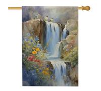 Bandiera da giardino a cascata, uccelli blu e fiori colorati, decorazione per esterni, striscione per prato primaverile vibrante su entrambi i lati, decorazione per cortile con scena naturale, 71 x