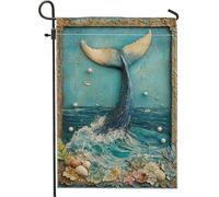 Bandiera da giardino a coda di balena blu oceano, decorazione per la casa costiera da cortile, decorazione esterna su entrambi i lati per feste estive in spiaggia, bandiera a tema nautico per prato