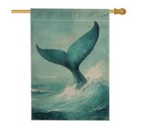 Bandiera da giardino a coda di balena con onde oceaniche, decorazione marina blu su entrambi i lati, decorazione estiva per prato all'aperto, bandiera per feste in casa sulla spiaggia, 71 x 101 cm