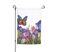 Bandiera da giardino a doppia faccia 30 x 45 cm bandiera per esterni piccola bandiera da giardino iris fiore farfalla bandiere da giardino banner per vacanze bandiera di benvenuto bandiera decorativa