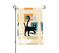 Bandiera da giardino a doppia faccia con gatto di arte moderna della metà del secolo 71,1 x 101,6 cm (leggera) - vivace stampa su tutta la superficie decorativa per cortile, giardino, terrazza o