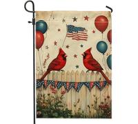 Bandiera da giardino a doppio lato rosso cardinale, decorazione vintage per feste nazionali con bandierine e palloncini, striscione patriottico per prato all'aperto, perfetto per la decorazione del