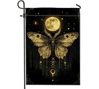 Bandiera da giardino a farfalla al chiaro di luna, decorazione mistica per feste estive all'aperto, striscione doppio lato, decorazione vintage per la casa della foresta 30,5 x 45,7 cm