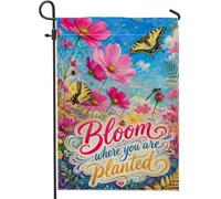 Bandiera da giardino a farfalla, fiore primaverile con libellula primaverile pesca pesca su entrambi i lati piccola bandiera da giardino per esterni, patio, prato, portico anteriore, balcone, 30,5 x