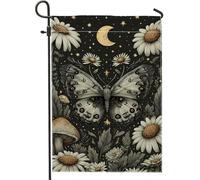Bandiera da giardino a farfalla nera, bandiera floreale con luna per la casa, bandiera su entrambi i lati in iuta per cortile, decorazione autunnale per esterni, 30,5 x 45,7 cm