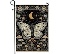 Bandiera da giardino a farfalla nera, bandiera floreale con stelle e luna, decorazione per la casa, in iuta su entrambi i lati, decorazione per prato all'aperto, festa autunnale, bandiera da cortile
