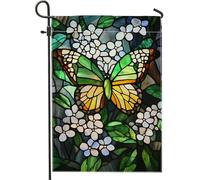 Bandiera da giardino a farfalla primaverile ed estiva, decorazione monarca verde per la casa, striscione da giardino su entrambi i lati per decorazione esterna del prato, bandiera da cortile in stile