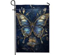 Bandiera da giardino a farfalla, striscione primaverile decorativo blu, elegante bandiera per la casa per esterni, cartello da cortile in iuta su entrambi i lati per la decorazione del prato 30,5 x