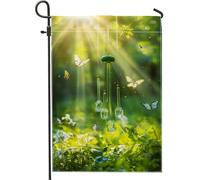 Bandiera da giardino a farfalla verde primaverile estate, campanelli di cristallo natura decorazione per la casa, decorazione per prato esterno su entrambi i lati, 30,5 x 45,7 cm