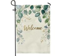 Bandiera da giardino a foglia primaverile ed estiva, con foglie botaniche verdi, bandiere decorative per la casa, bandiera da giardino in iuta su entrambi i lati, decorazione per prato da esterni