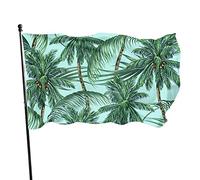 Bandiera da giardino a foglia verde palma 3x5 FT Foresta tropicale Albero della giungla Frutta Cocco Oceano Spiaggia Bandiere da cortile in poliestere Casa Patio Prato Striscione di auguri per inter