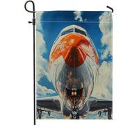 Bandiera da giardino a forma di aeroplano, rosso e argento, decorazione per la casa, striscione da giardino, bandiera da cortile in tessuto su entrambi i lati, decorazione per prato all'aperto, tema