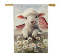 Bandiera da giardino a forma di agnello, con pecore bianche, crisantemo, decorazione per la casa, in iuta su entrambi i lati, 71 x 101 cm