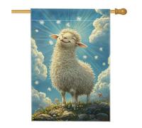 Bandiera da giardino a forma di agnello in stile cartone animato, con pecore bianche, nuvole e cielo, decorazione per la casa, decorazione per la casa, decorazione per prato su entrambi i lati, per