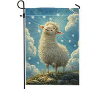 Bandiera da giardino a forma di agnello in stile cartone animato, con pecore bianche, nuvole e cielo, decorazione per la casa, decorazione per la casa, decorazione per prato su entrambi i lati, per