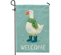 Bandiera da giardino a forma di anatra, fantasiosa e giocosa sciarpa stivali primavera acqua juta doppia faccia piccola bandiera da giardino per esterni prato anteriore portico patio ingresso 30,5 x