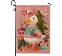 Bandiera da giardino a forma di anatra, idea regalo natalizia con albero di Natale, color pesca, doppia faccia, piccola bandiera da giardino per esterni, prato, portico, patio, ingresso, 30,5 x 45,7