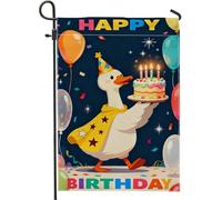 Bandiera da giardino a forma di anatra, palloncini per torta di compleanno, in iuta blu, su entrambi i lati, piccola bandiera da giardino per esterni, patio, prato, portico, ingresso, campeggio, 30,5