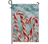 Bandiera da giardino a forma di bastoncino di zucchero, motivo natalizio con fiocchi di neve, sfondo invernale rosso su entrambi i lati, per esterni, patio, prato, portico anteriore, balcone, 30,5 x