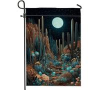 Bandiera da giardino a forma di cactus, con fiori di luna e luna nel deserto, in iuta, su entrambi i lati, piccola bandiera da giardino per esterni, portico, prato, patio, terrazza, 30,5 x 45,7 cm