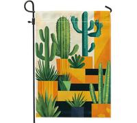 Bandiera da giardino a forma di cactus, design succulento verde, decorazione per esterni, decorazione per la casa primaverile ed estate, striscione colorato in arte moderna per cortile, su entrambi i