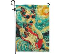 Bandiera da giardino a forma di cane con chitarra, bandiera decorativa colorata per esterni, per gli amanti degli animali, decorazione divertente per il prato, 30,5 x 45,7 cm