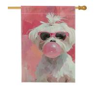 Bandiera da giardino a forma di cane pesco con gomma da masticare, striscione decorativo con animali vivaci, bandiera a doppia faccia per la decorazione estiva per esterni, 71 x 101 cm