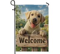 Bandiera da giardino a forma di cane primaverile ed estate, bandiera gialla per la decorazione della casa, striscione decorativo per esterni in iuta su entrambi i lati, 30,5 x 45,7 cm