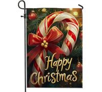 Bandiera da giardino a forma di canna da zucchero d'orzo, bandiere per decorazione di vacanza, bandiera da giardino double face in iuta per feste invernali, pannello esterno festivo, decorazione