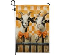 Bandiera da giardino a forma di capra, con papillon arancione, decorazione per esterni, double face, stile fattoria, per feste primaverili ed estive, 30,5 x 45,7 cm