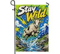 Bandiera da giardino a forma di capra, con stelle fulmini vivaci e comiche, blu estivo, doppia faccia, piccola bandiera da giardino per esterni, patio, prato, portico, ingresso, campeggio, 30,5 x 45,7