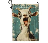 Bandiera da giardino a forma di capra, design fantasioso con animali per la decorazione del prato all'aperto, striscione in iuta su entrambi i lati per tutte le stagioni, divertente decorazione per la