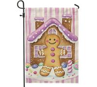 Bandiera da giardino a forma di casa di pan di zenzero, pesca invernale, decorazione per esterni, bandiera da cortile double face in iuta per decorazione stagionale di Natale, 30,5 x 45,7 cm