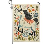 Bandiera da giardino a forma di cavallo magico di primavera, fiori floreali colorati, decorazione per la casa, bandiere da giardino a due lati in iuta per decorazione del prato, 30,5 x 45,7 cm