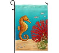 Bandiera da giardino a forma di cavallucci marini, colorata con pesci corallo, blu estivo, su entrambi i lati, per esterni, portico, prato, patio, terrazza, 30,5 x 45,7 cm