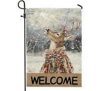 Bandiera da giardino a forma di cervo invernale, foresta innevata, bandiera da cortile double face in iuta per la stagione delle vacanze, bella decorazione per prato, 30,5 x 45,7 cm